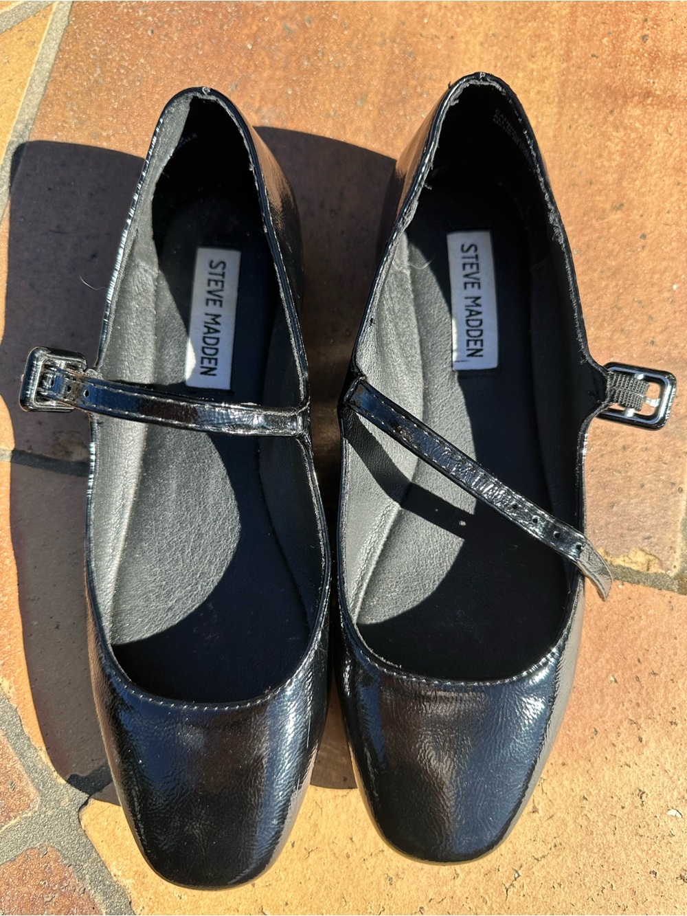 Steve Madden Black Patent Mary Jane Flats with Buckle Strap
